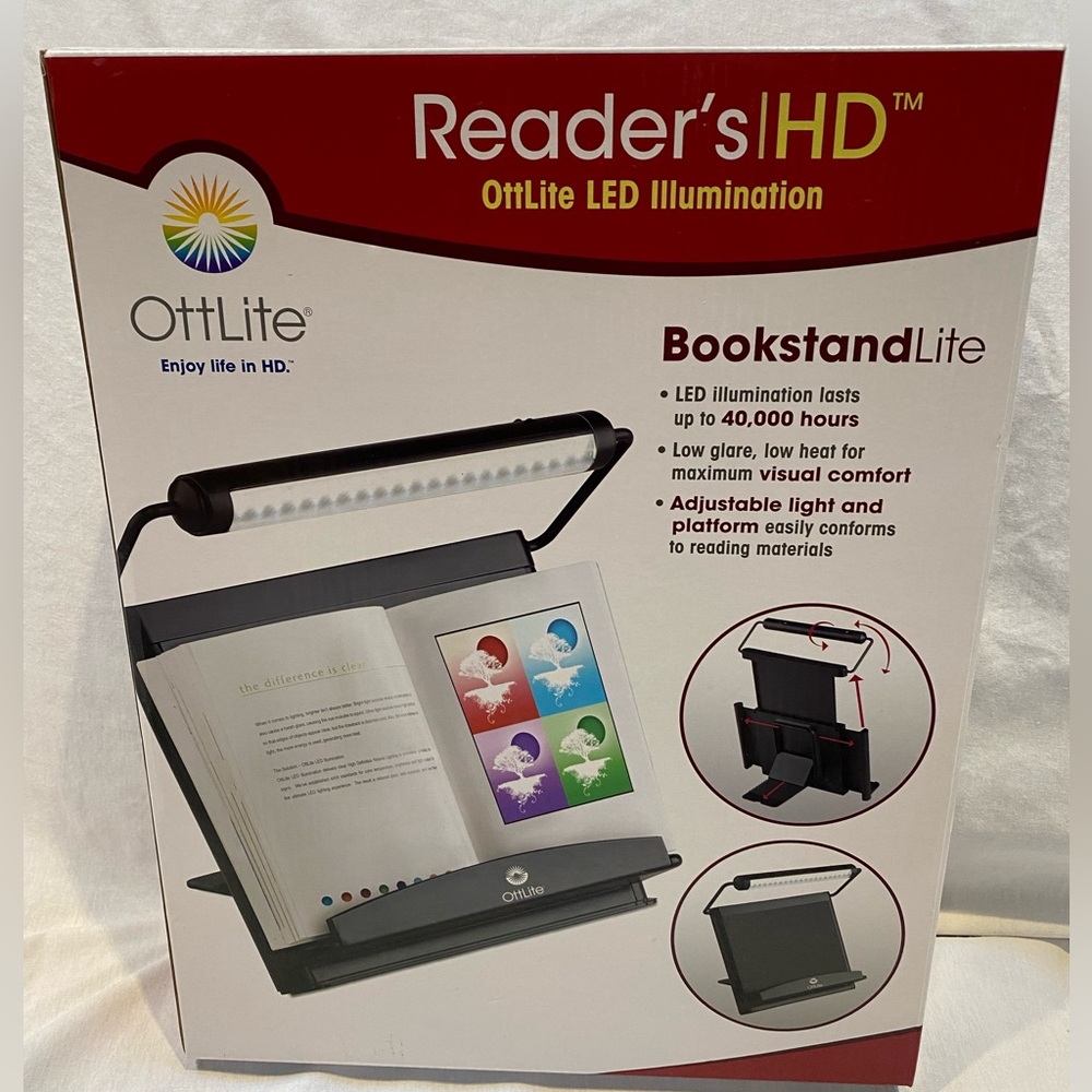 New OttLite LED Book Stand - Black, Adjustable, Low Glare, Low Heat - RARE